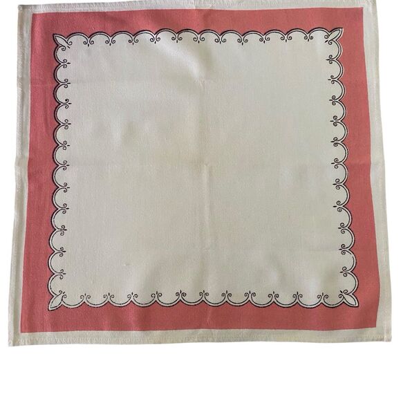 Lot of 8 Cloth Napkins Ivory Pink Black 16" x  15" Cotton Dining Vintage - Picture 2 of 4